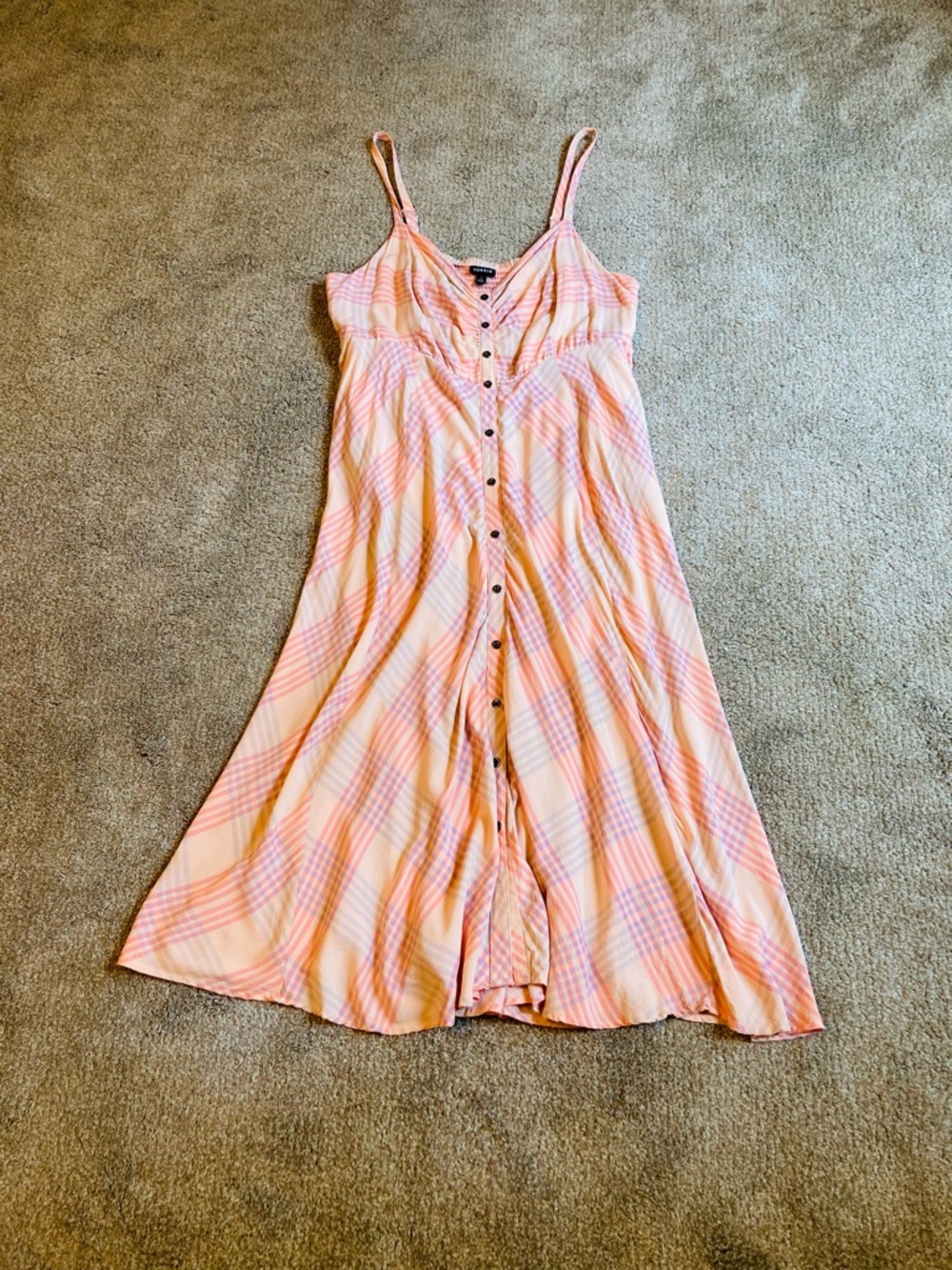 torrid Peach Plaid Challis Button-Front Midi Dress Size 1X Sleeveless - Picture 13 of 16